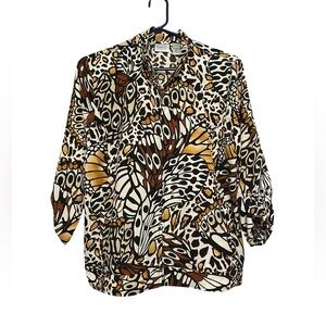 Chico's Brown and Gold Patterned Blouse